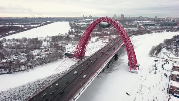 Zhivopisniy bridge, Moscow, Russia. Aerial