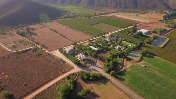 Aerial travel drone view of Oudtshoorn, Western Cape, South Africa.