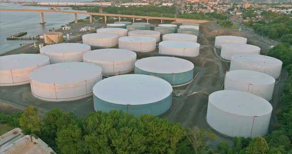 Close Up Industrial View at Oil Refinery Plant Form Industry Zone with Oil Tank