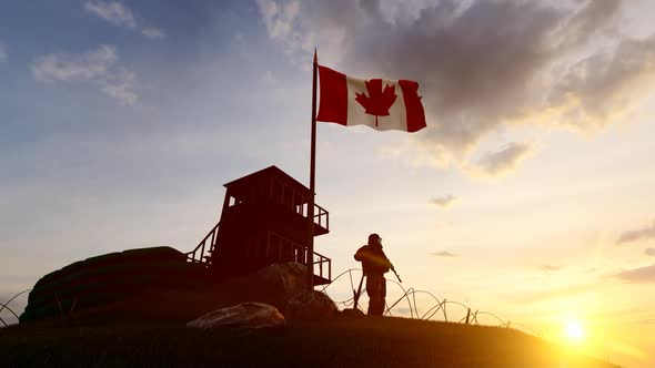 Canadian Soldier Watching the Border at Sunset