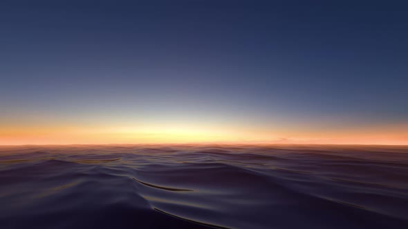 Sea Wave Surface in Dusk Blue Color of Sunset Slow Motion with Beautiful Horizon