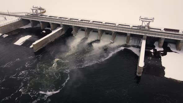 Reset of Water at Hydroelectric Power Station on the River