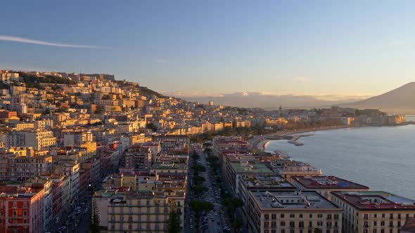 Panning Shot of Naples (Napoli) in Morning Lights, Campania, Italy