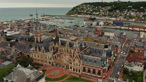 European City with Traditional Houses Located on the Banks of English Channel
