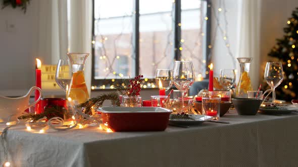 Christmas Dinner Party Table Serving at Home