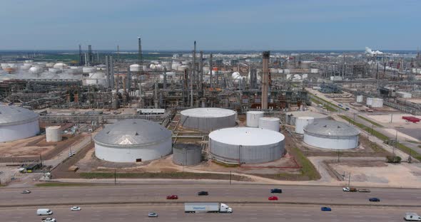 Aerial view of refinery plant in Houston, Texas