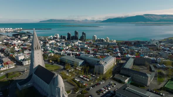 Beautiful Aerial View of Reykjavik Iceland on a Sunny Summer Day