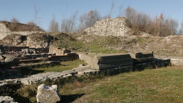 GAMZIGRAD, SERBIA - DECEMBER 25, 2017  Tower ruins  inside Felix Romuliana complex built by Roman Em