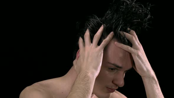 Water splash on man's face, Slow Motion