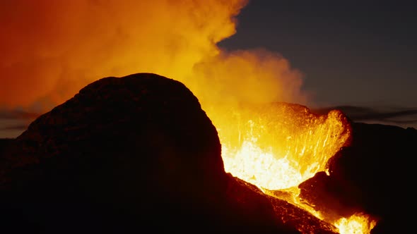 Lava Erupting From Fagradalsfjall Volcano