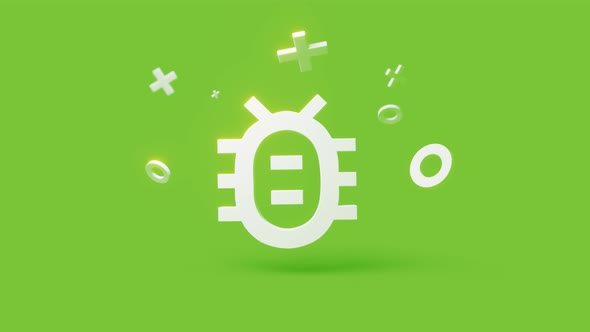 Bug 3d icon on a simple green background 4k seamless animation loop