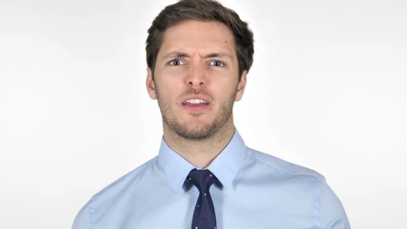 Angry Fighting Young Businessman on White Background