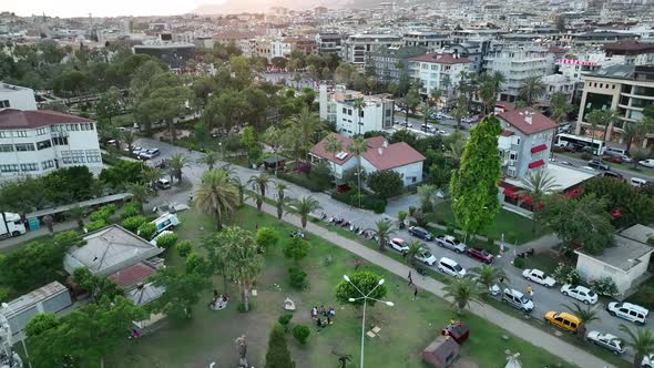 Colorful Panorama over the city Aerial View 4 K Alanya Turkey