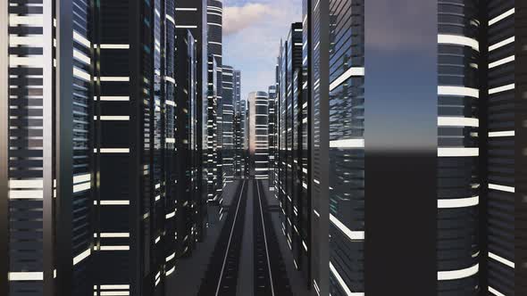 3d render of abstract bright city with skyscrapers. Simple forms of buildings