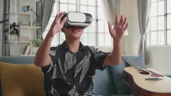 Boy Is Testing New Virtual Reality Headset Device