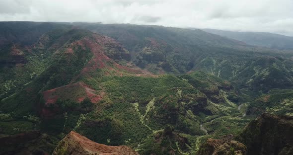 Drone shot above Waimea Canyon, Kauai