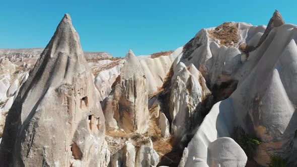 Cappadocia Aerial Drone View to Rocks Cave Churches Settlements Goreme Turkey