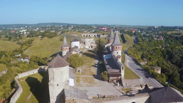 Aerial View of the Ruins of a Large Medieval Castle in Europe