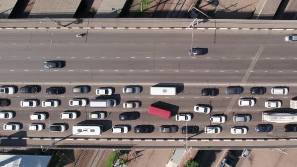 Transport Aerials  Top Down View of Freeway Busy City Rush Hour Heavy Traffic Jam Highway Bridge