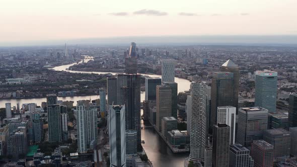 Aerial Panoramic View of Canary Wharf Business Hub