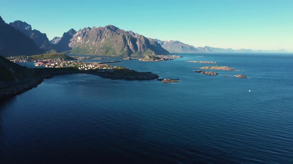 Aerial view on the fishing village Reine and Hamnoya ,Lofoten Islands,Norway