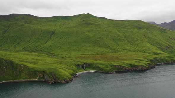 Aerial view of Summer Bay, Unalaska, Alaska, United States.