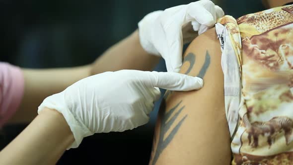 close up vaccine injection and arms in hospital