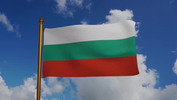 National flag of Bulgaria waving with flagpole and blue sky timelapse