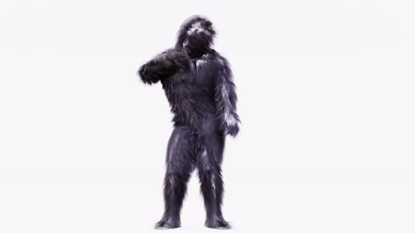 Hairy Monster Dancing Hip Hop isolated on the white background