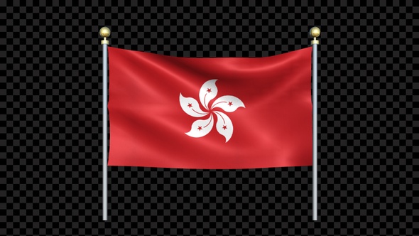 Flag Of Hong Kong Waving In Double Pole Looped