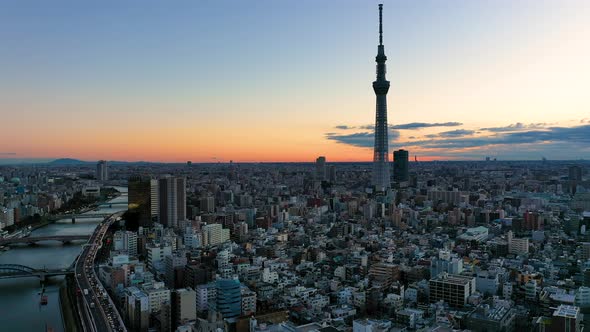 Aerial view 4k video by drone of Tokyo sky tree in Tokyo city