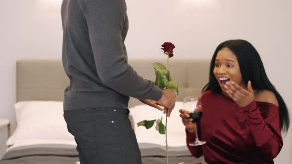 African American Young Couple Celebrating Valentine's Day at Home