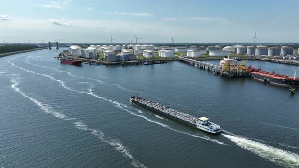 Liquid Cargo Tanker Ship Transporting Petrochemicals Through the Rotterdam Port