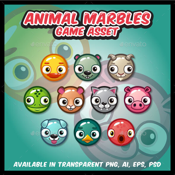 10 Animal Marbles Game Asset