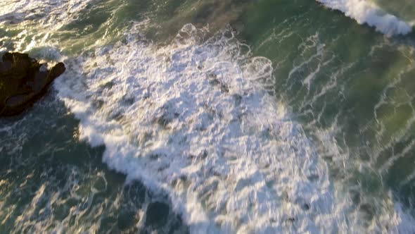 Aerial view of remote Overberg beach at sunrise, Western Cape, South Africa.