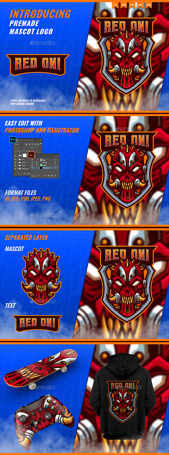 Red Oni - Mascot Esport Logo Template