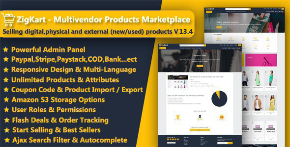 ZigKart - Single Vendor or Multi Vendor Products Marketplace