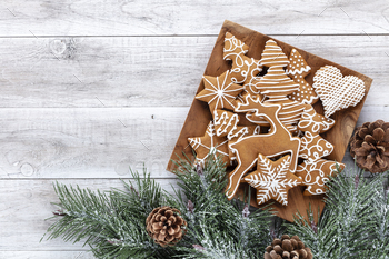 Homemade christmas gingerbread cookies on wooden table. / Photodune, Misc