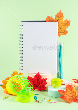 Back to school white page mockup with colorful stationery