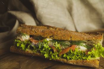 Baguette sandwiches with salmon and lettuce, copy space / Photodune, Misc
