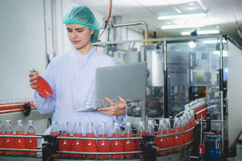 professional inspection control scientist in uniform are working for fruit juice production / Photodune, Misc