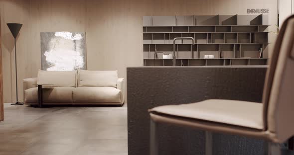 Modern Kitchen room with minimalist dining table. Modern Minimalist Home.