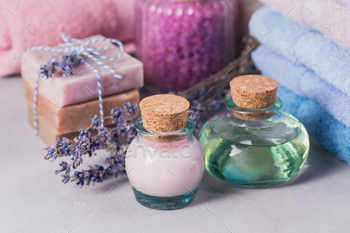 Natural cosmetic oil, cream, sea salt and natural handmade soap with lavender / Photodune, Misc