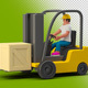 3D Man Worker in Loader with Box Container on Transparent Background - GraphicRiver Item for Sale