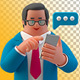 Businessman Typing Message with Smartphone 3D Illustration on Transparent Background - GraphicRiver Item for Sale