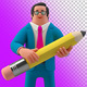 Businessman Holding Pencil 3D illustration on Transparent Background - GraphicRiver Item for Sale