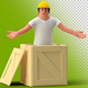 3D Man Worker in Helmet with Box Container on Transparent Background - GraphicRiver Item for Sale