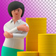 Happy Businesswoman Standing with Stacks of Coins 3D Illustration on Transparent Background - GraphicRiver Item for Sale
