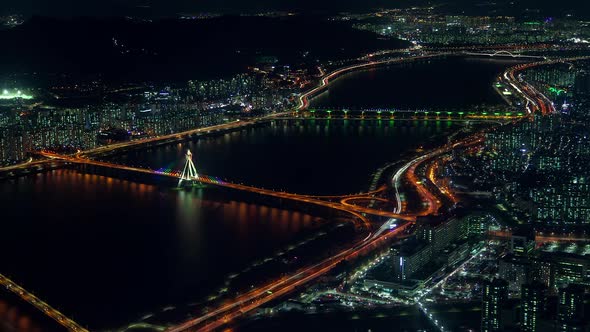 Korea View of Illuminated River Seoul Bridge