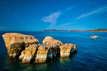 Yacht boat at Sarakiniko Beach in Aegean sea, Milos island , Greece / Photodune, Misc
